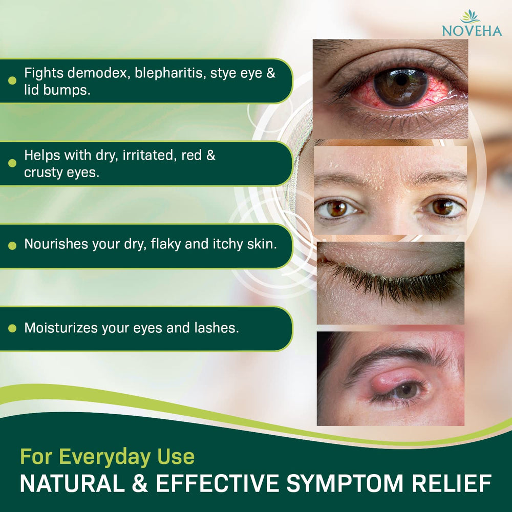 NOVEHA Coconut Oil-enriched eye cleanser foam, highlighting moisturizing feel.