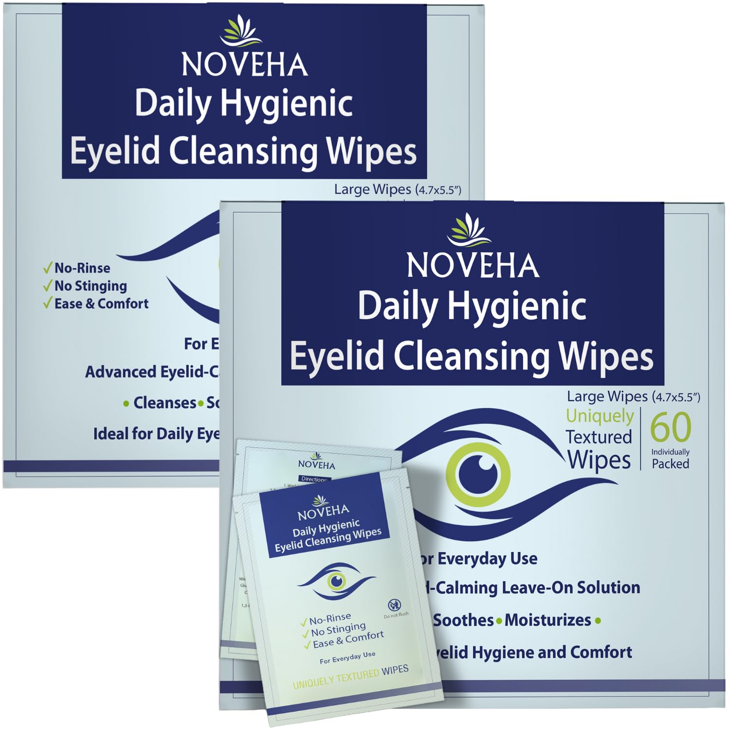 NOVEHA daily eyelid wipes packaging for convenient on-the-go eye hygiene