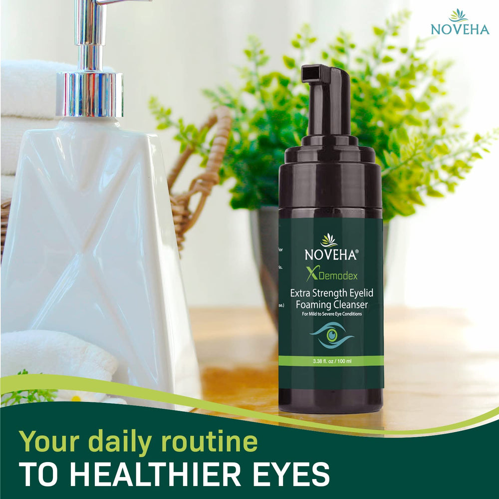 NOVEHA Demodex Foam in daily eye care routine promotes comfort