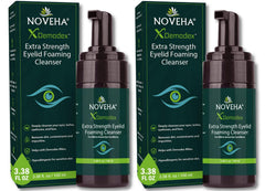 NOVEHA Demodex Eyelid Cleanser Foam bottle with tea tree formula for daily eye care