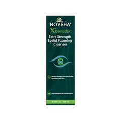 NOVEHA Demodex Eyelid Cleanser Foam pump demonstrates easy daily application for sensitive eyes