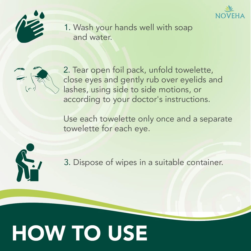 NOVEHA Demodex Eyelid Wipes with aloe vera and cucumber soothe the eye area