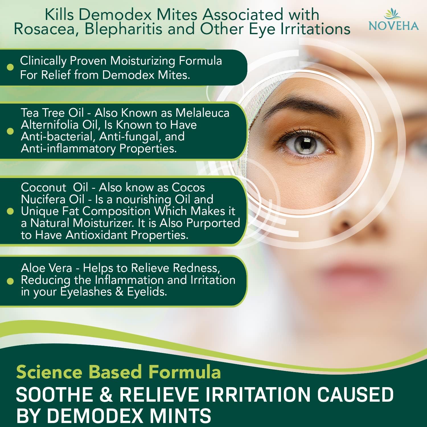NOVEHA Demodex Eyelid Wipes individually wrapped sachet for on-the-go refresh