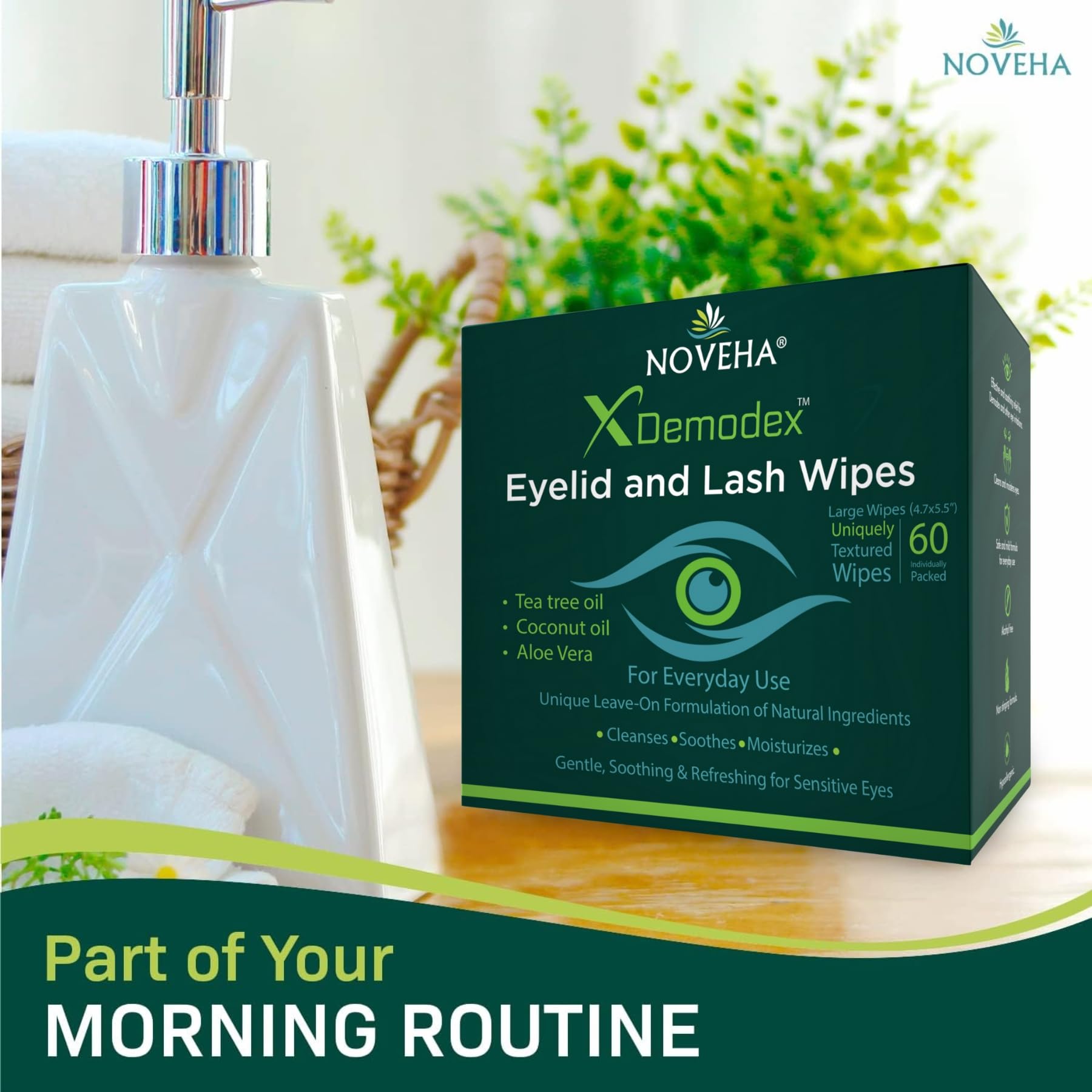 NOVEHA Demodex Eyelid Wipes on-the-go convenient refresh