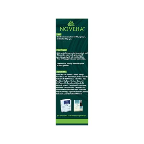 NOVEHA Demodex Eyelid Cleanser Foam ingredients label highlights tea tree oils for cleansing