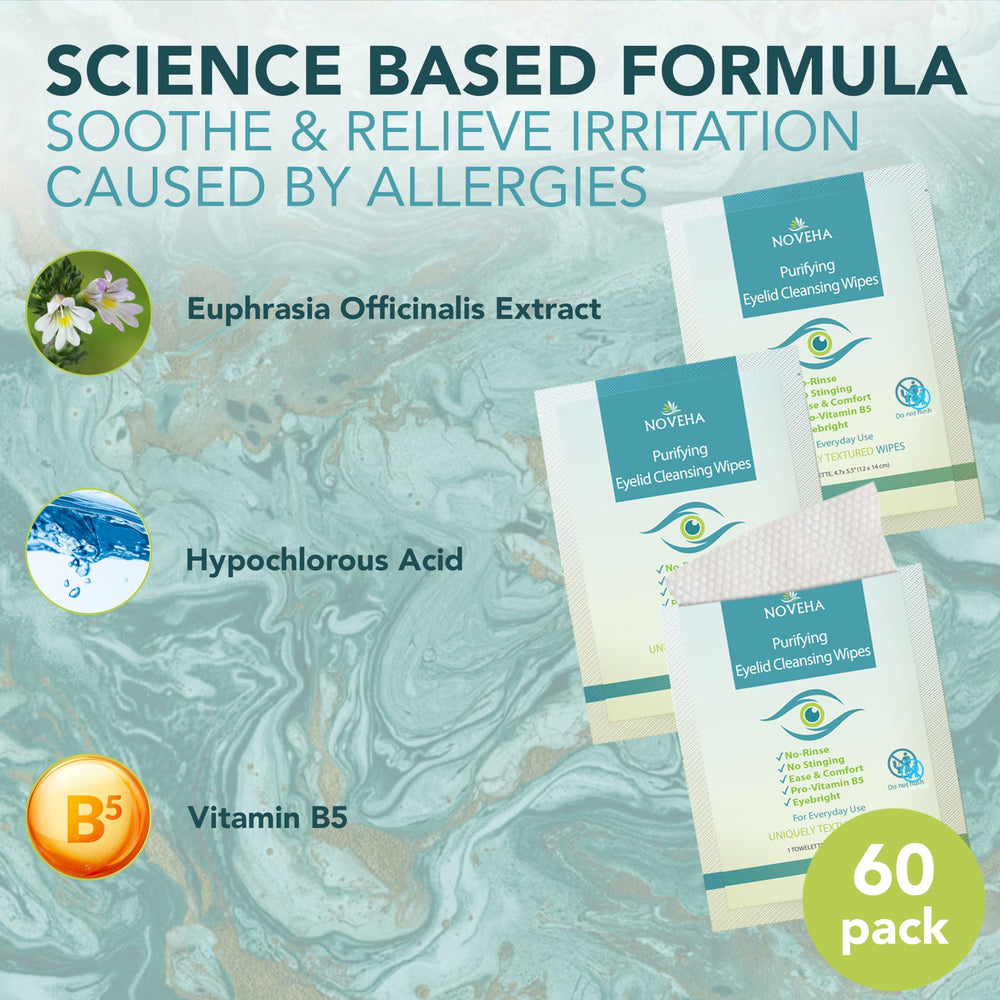 NOVEHA Eyelid & Lash Wipes individually wrapped for on-the-go use.