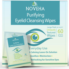 NOVEHA Eyelid & Lash Wipes pack60 closeup for travel cleansing.