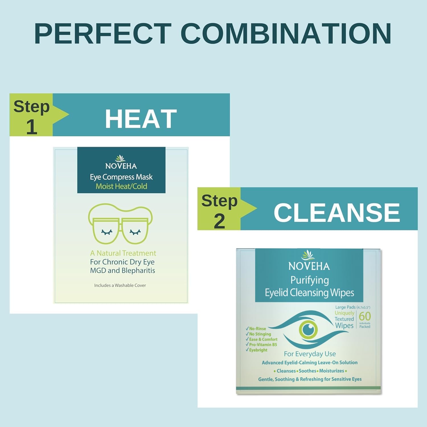 NOVEHA Eyelid & Lash Wipes soft texture cleanse lashes.