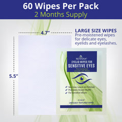NOVEHA Eyelid Wipes use 60 textured wipes for thorough cleaning.