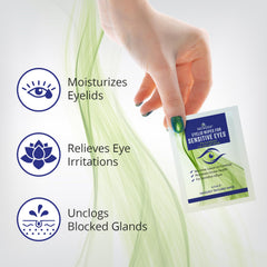 NOVEHA Eyelid Wipes showcase hyaluronic acid and chamomile for soothing hydration.