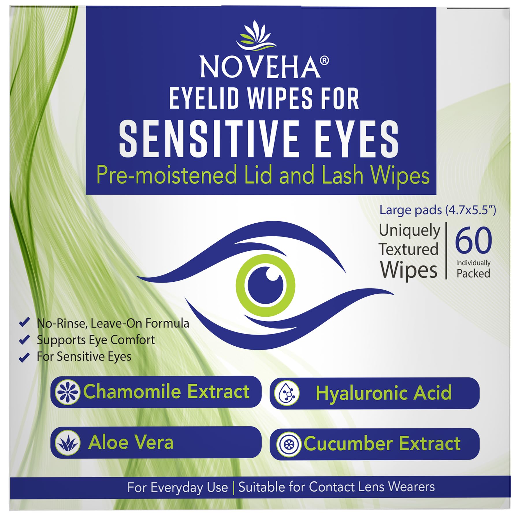 NOVEHA Eyelid Wipes - individually wrapped pads for on-the-go eyelid cleansing.