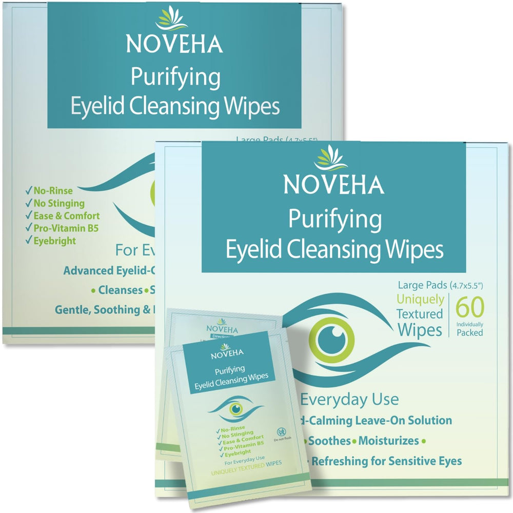 NOVEHA eyelid wipes packaging for quick eye care on the go.