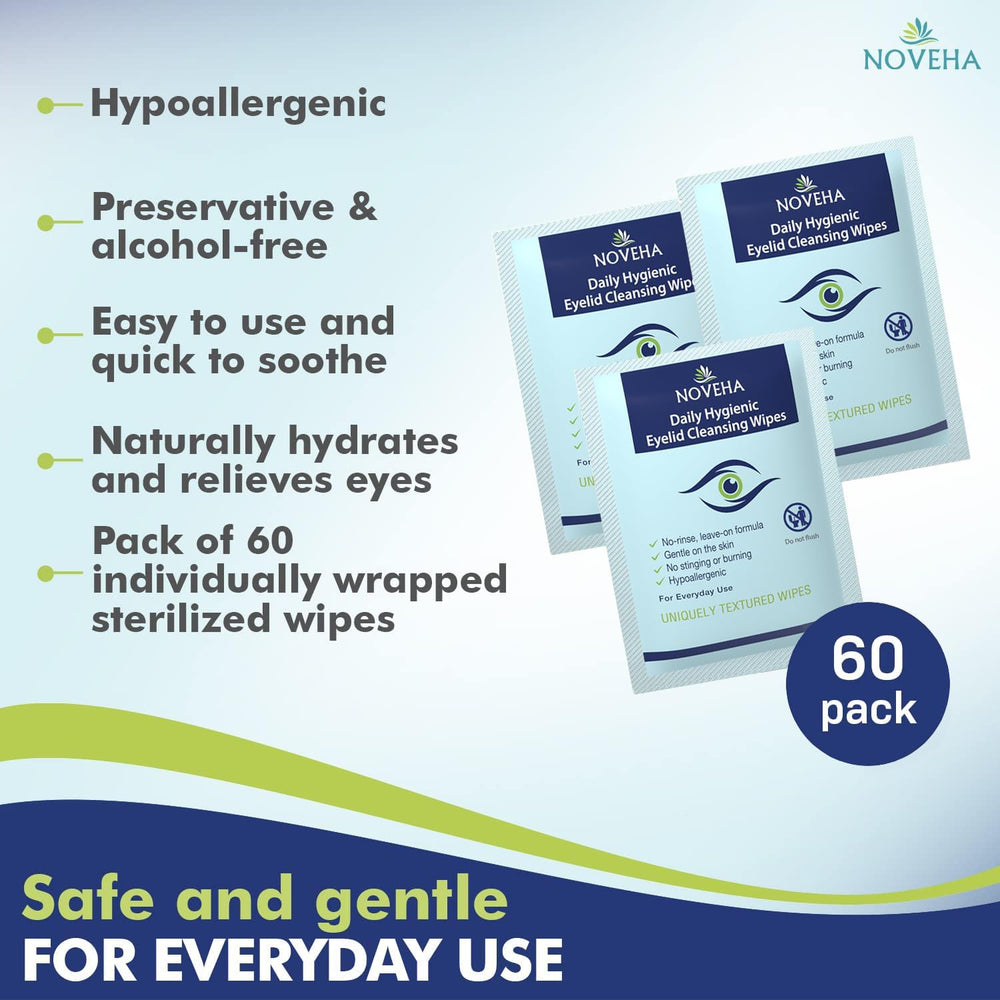 NOVEHA go anywhere eye wipes shown ready in a purse or bag.
