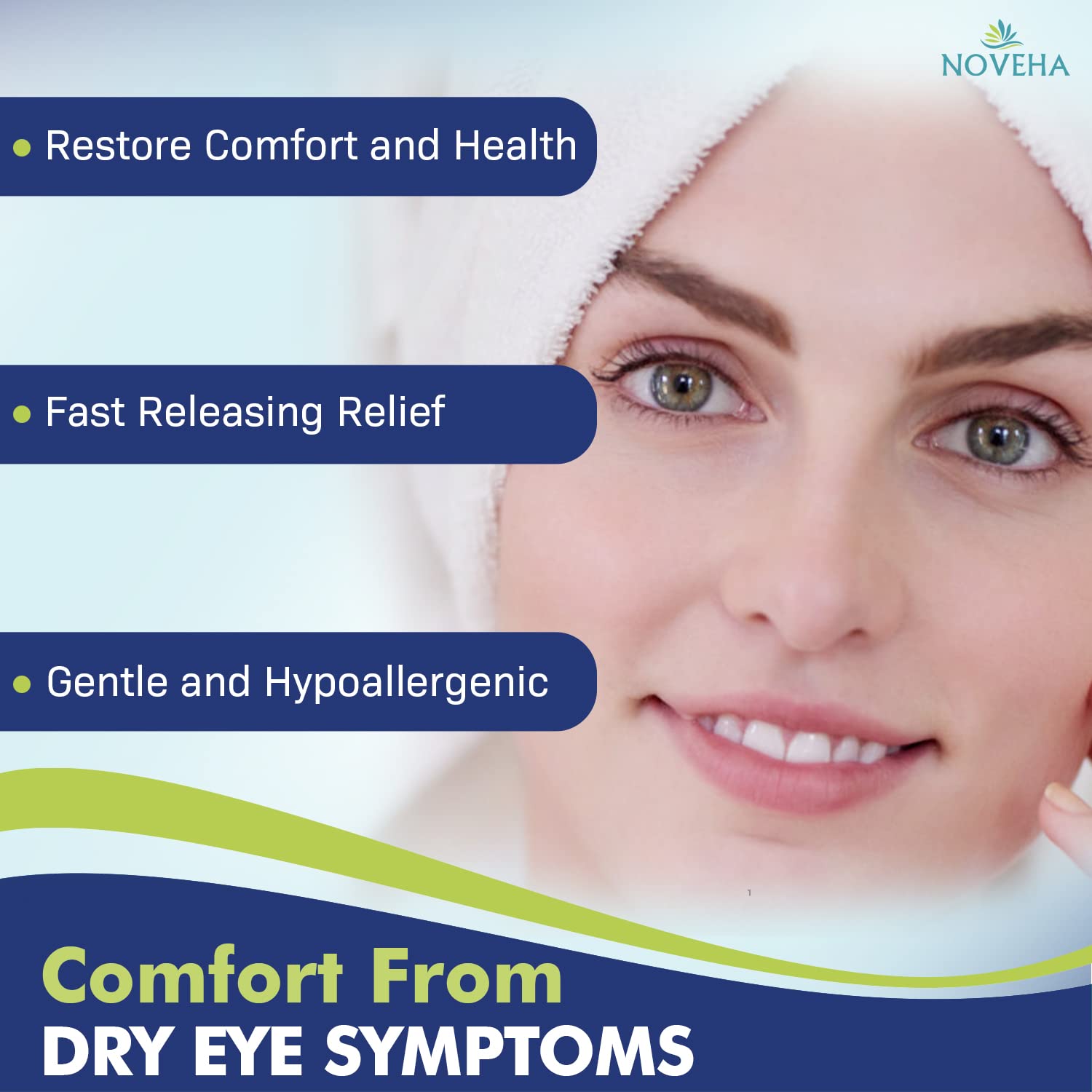 NOVEHA hypoallergenic eye wipes ingredients emphasize gentle non-irritating care.