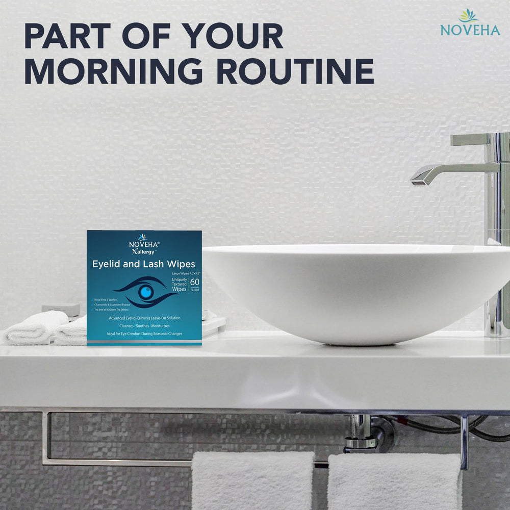 NOVEHA hypoallergenic eyelid wipes designed for sensitive skin protection