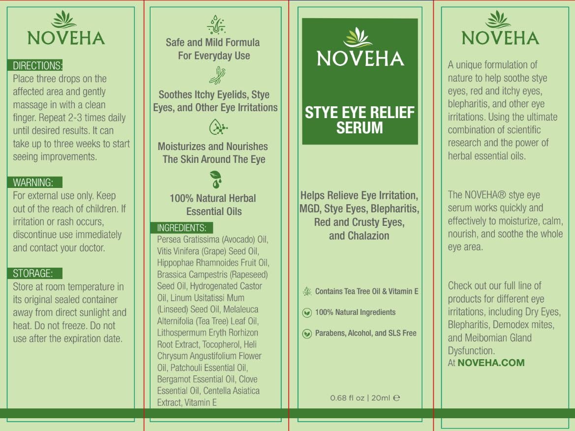 NOVEHA Stye Relief Serum application guide demonstrates easy nightly eyelid care routine.