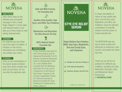 NOVEHA Stye Relief Serum application guide demonstrates easy nightly eyelid care routine.