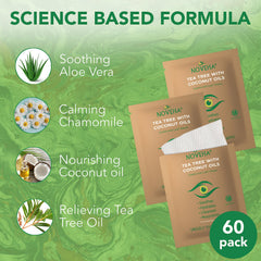NOVEHA Tea Tree & Coconut Wipes individually wrapped; perfect for on-the-go refreshment.