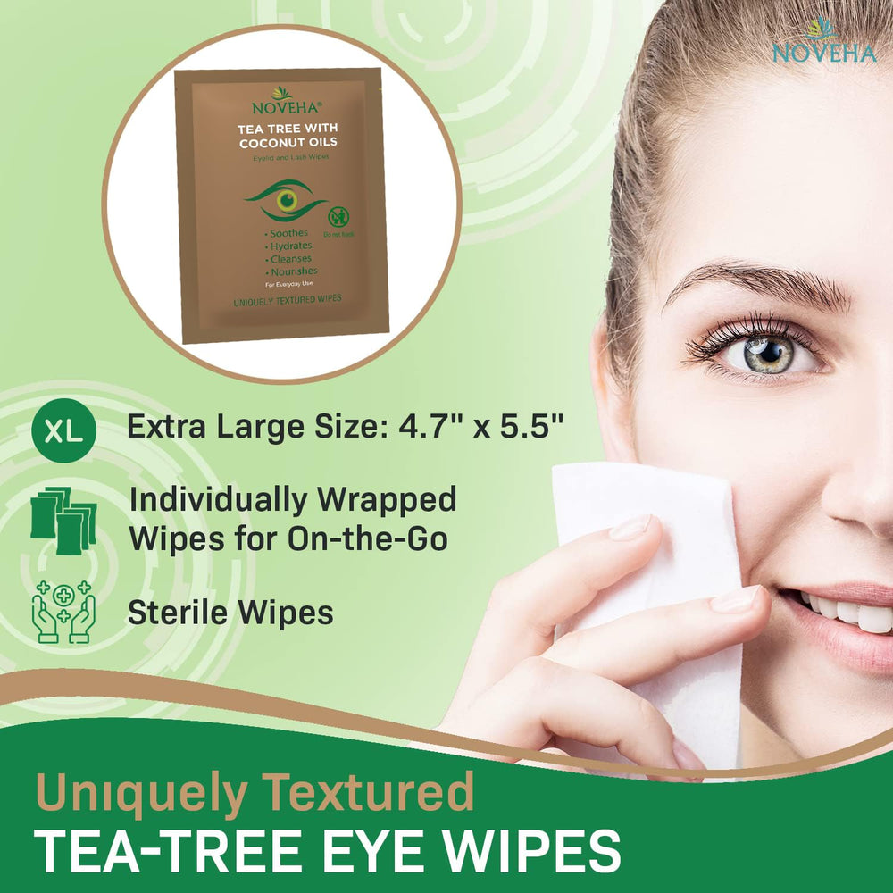 On-the-go daily eye clean with NOVEHA wipes; quick relief from oils and makeup.