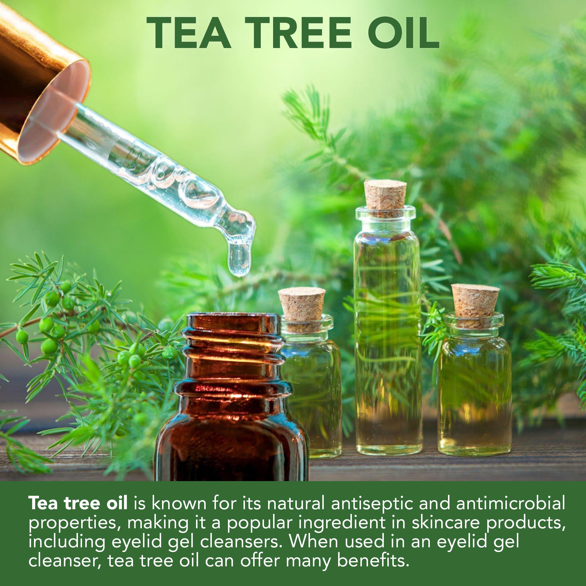 NOVEHA Tea Tree Eyelid Gel Cleanser cucumber extract visual hints cooling relief.