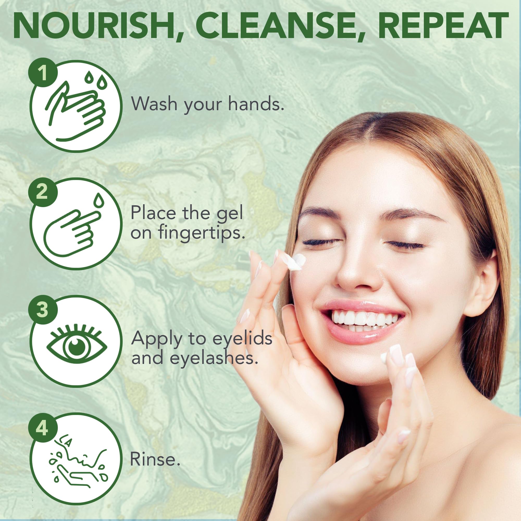 NOVEHA Tea Tree Eyelid Gel Cleanser pro-vitamin B5 swirl signals nourishing care.