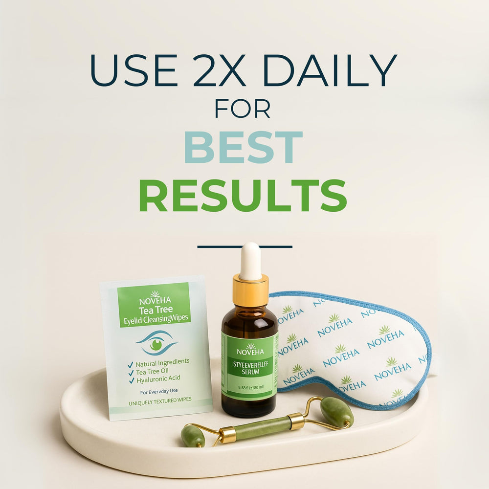NOVEHA on-the-go tea tree eyelid wipes in compact packaging