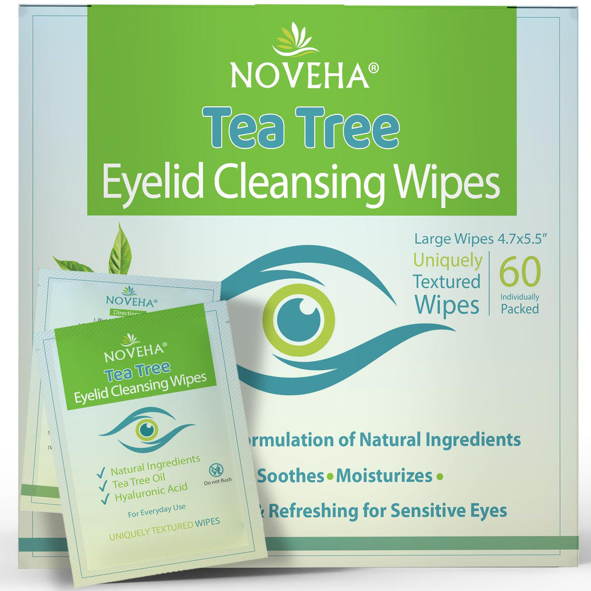 NOVEHA tea tree eyelid wipes pack for safe daily eye hygiene