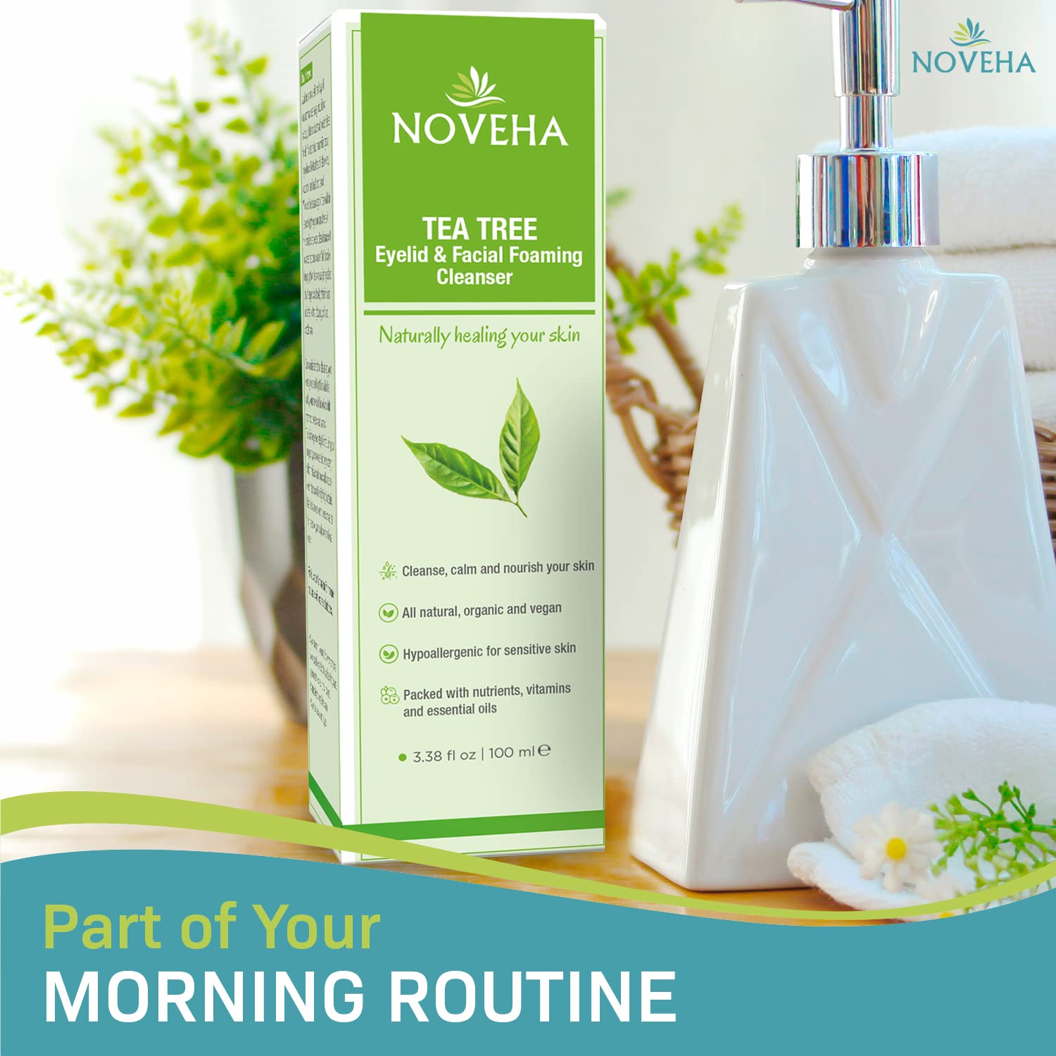 NOVEHA daily-use cleansing ritual image for morning skincare routine