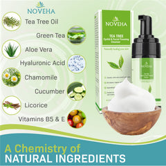 NOVEHA foaming cleanser lather dispensed for daily facial hygiene