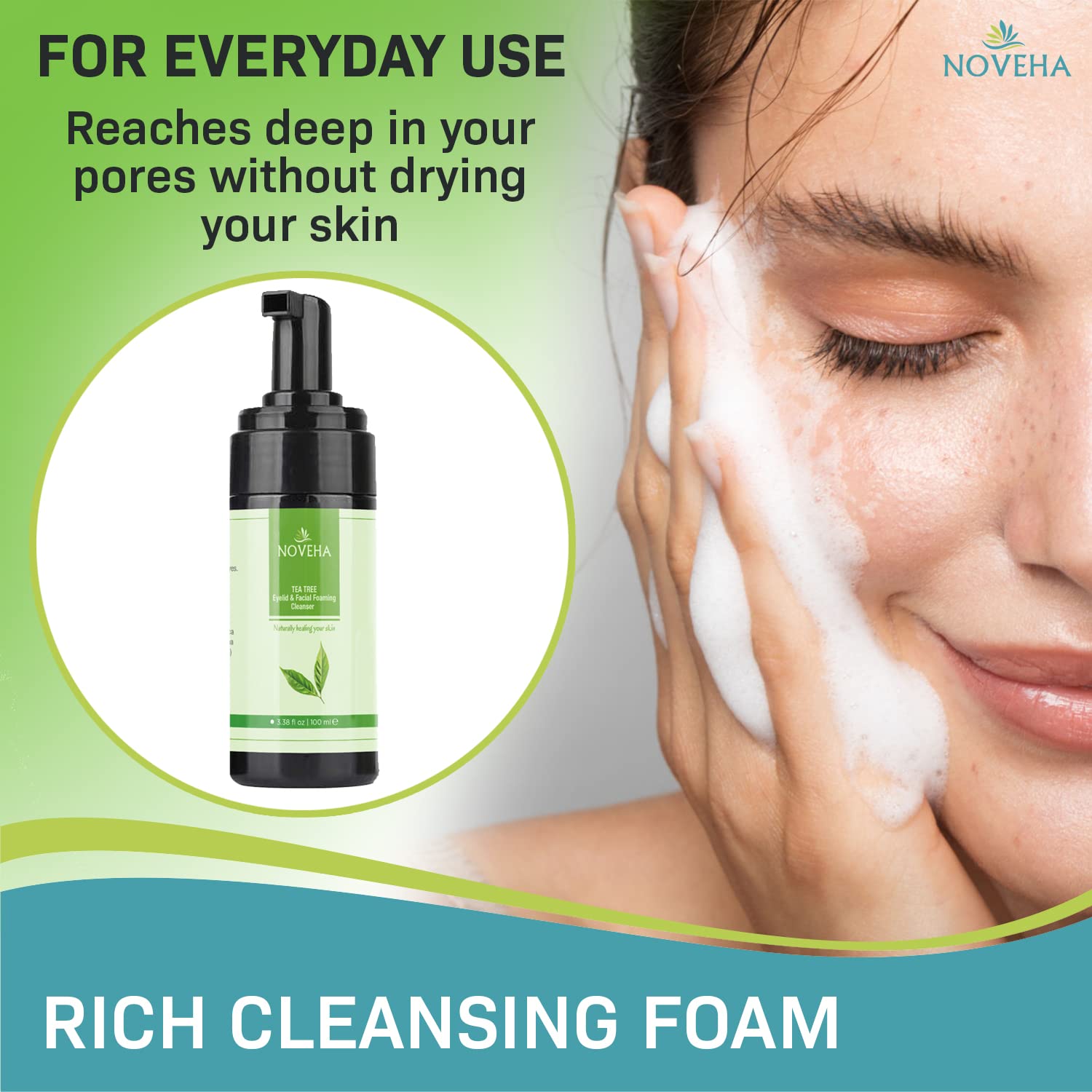 NOVEHA cleanser free from SLS and parabens; clean formula emphasis
