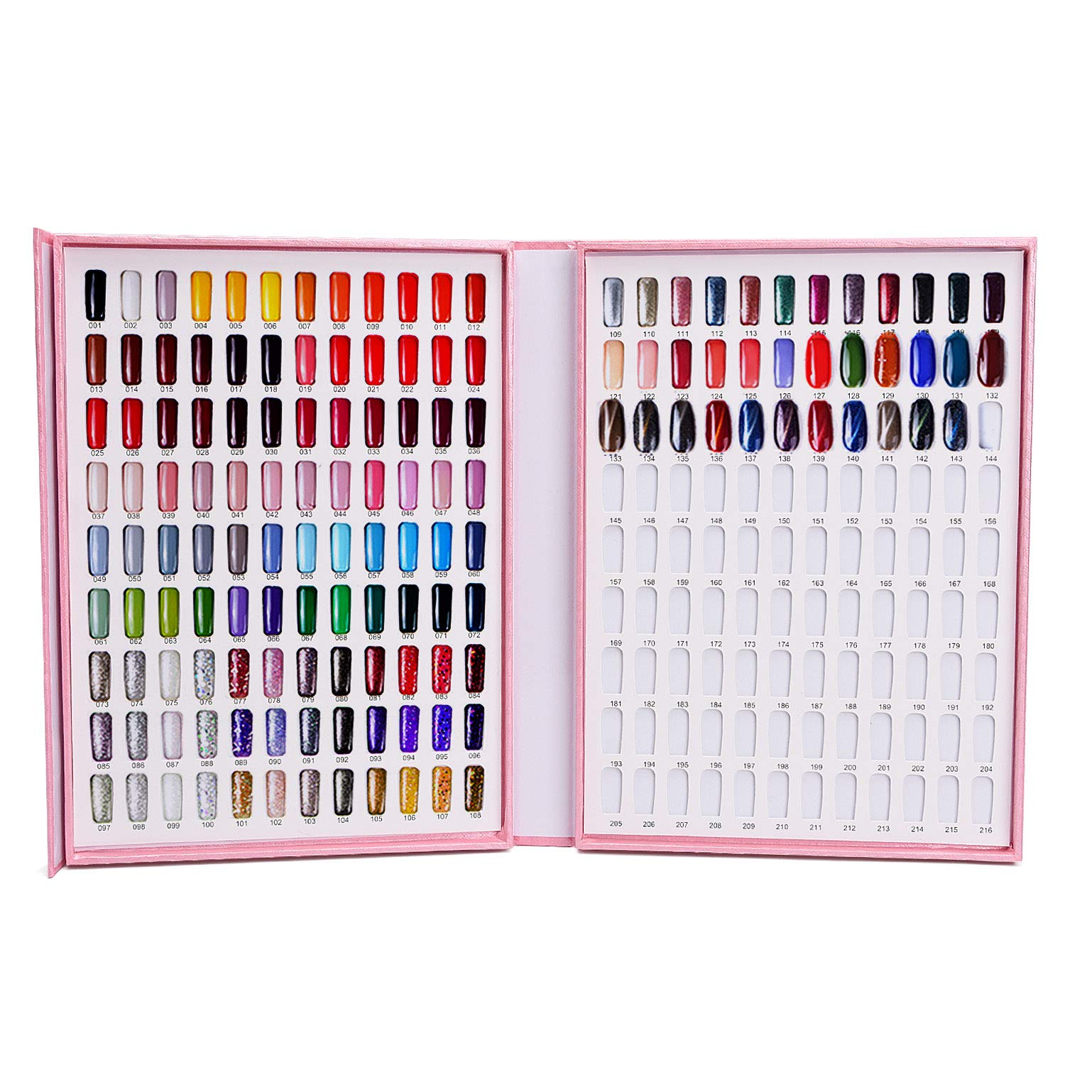 Noverlife 216 nail colors chart display swatches closeup helps clients compare shades efficiently.