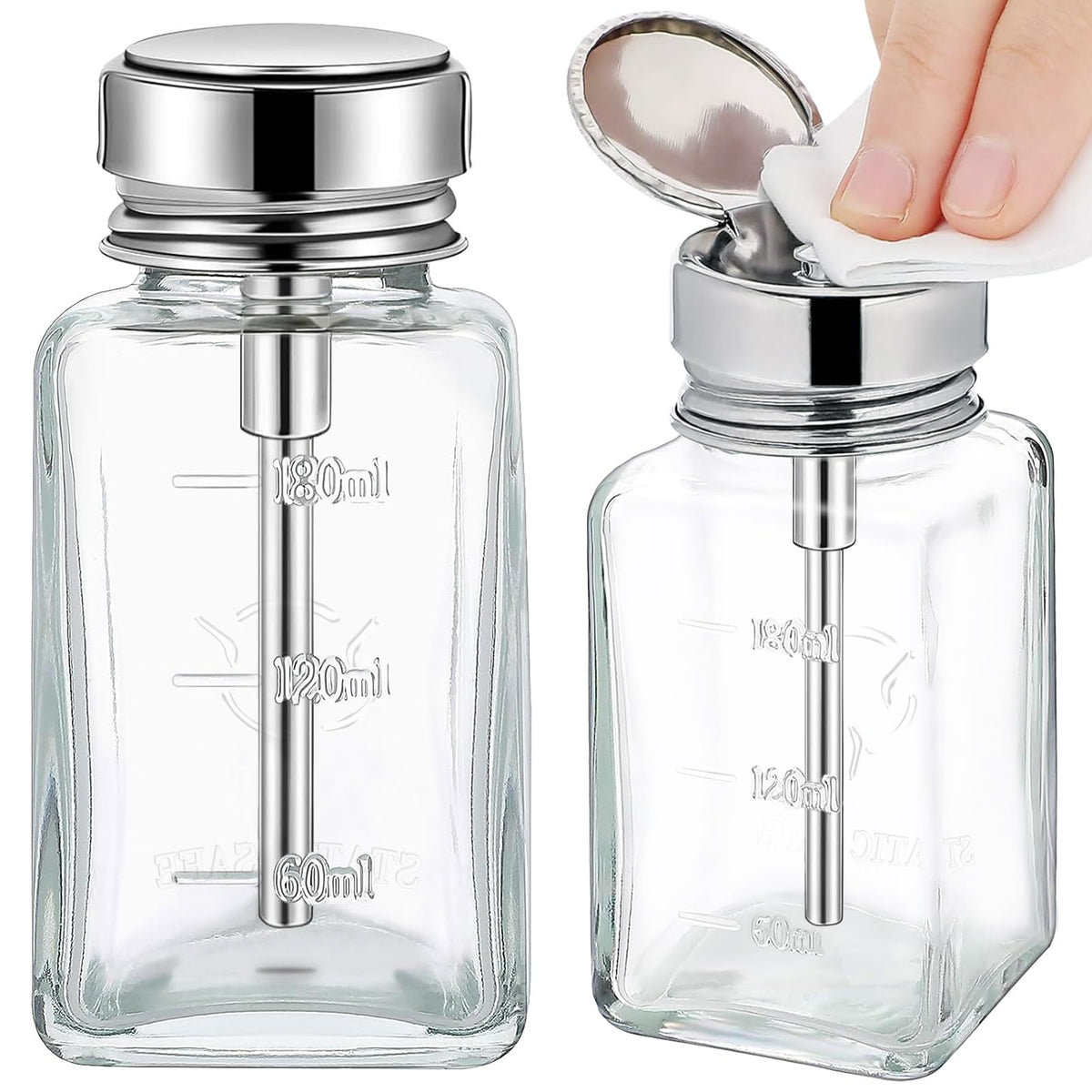 Noverlife 2pcs square glass pump bottles for precise remover dispense and controlled usage.