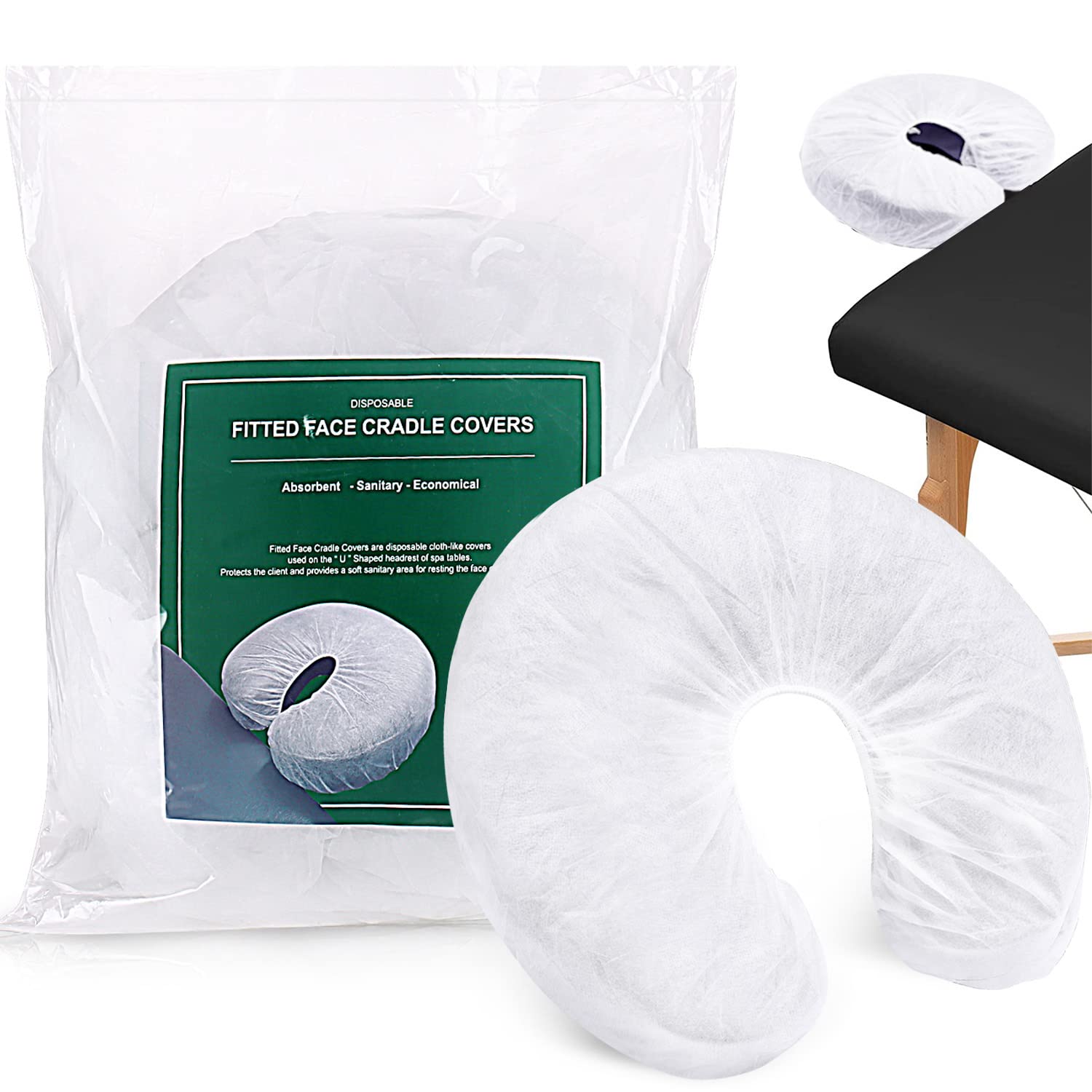 Noverlife disposable face cradle cover packaging demonstrates hygienic spa essentials