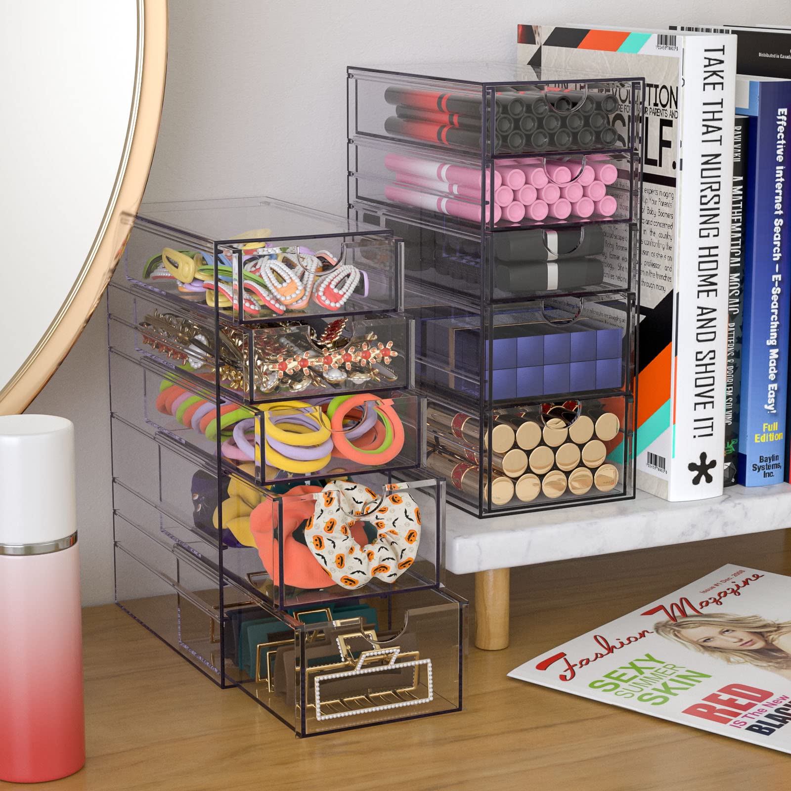 Noverlife hair-accessory organizer open drawer highlights items at a glance for easy selection.
