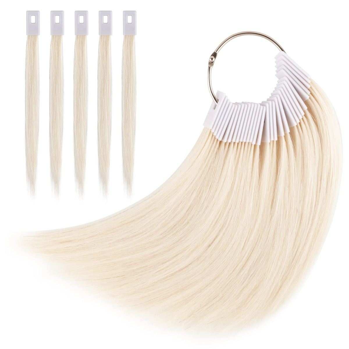 Noverlife 30pc 9-inch lightest blonde hair swatches arranged for color testing.