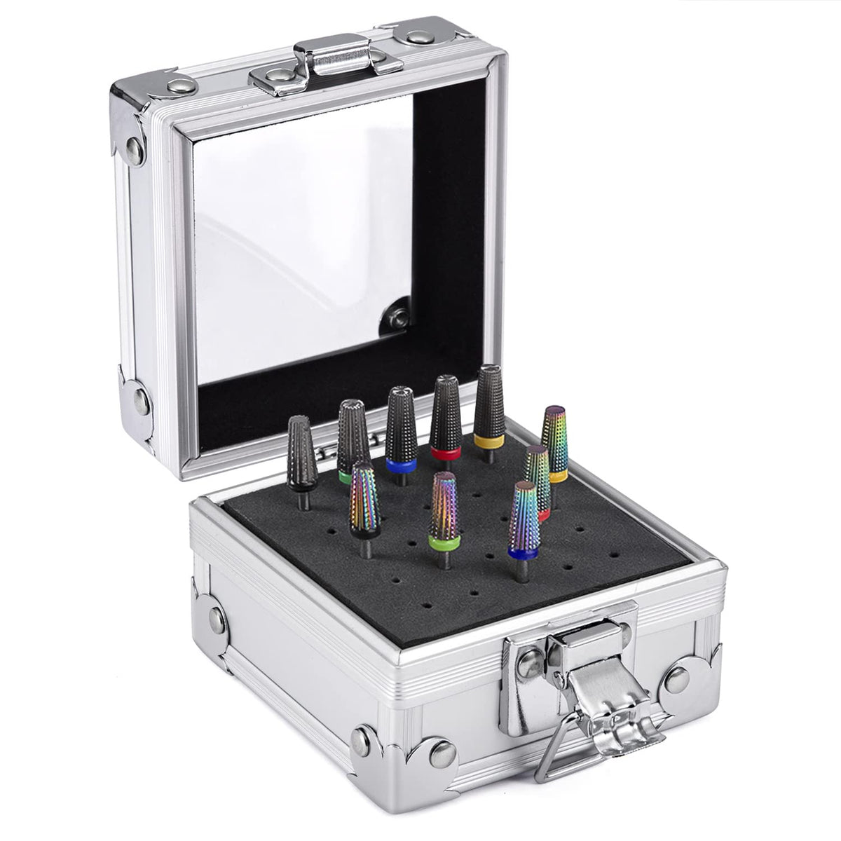Noverlife nail drill holder box 25 holes keeps drills neatly organized for quick access.