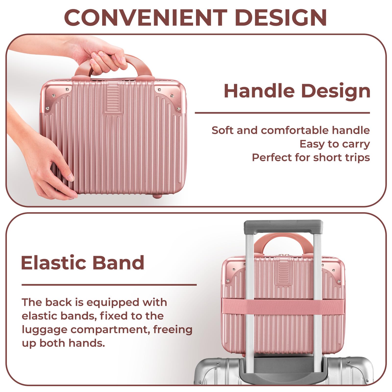 Noverlife rose gold travel case close-up shows glossy surface and durable everyday use