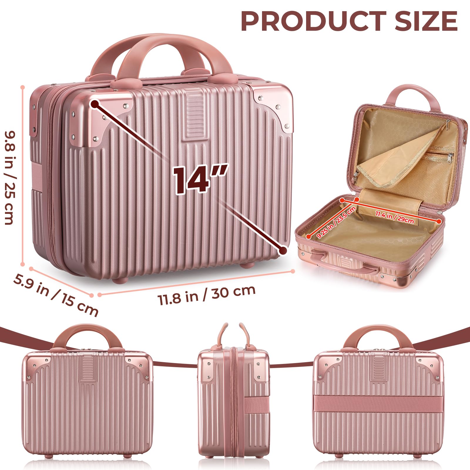 Noverlife rose gold travel case handle detail emphasizes secure grip for on-the-go packing