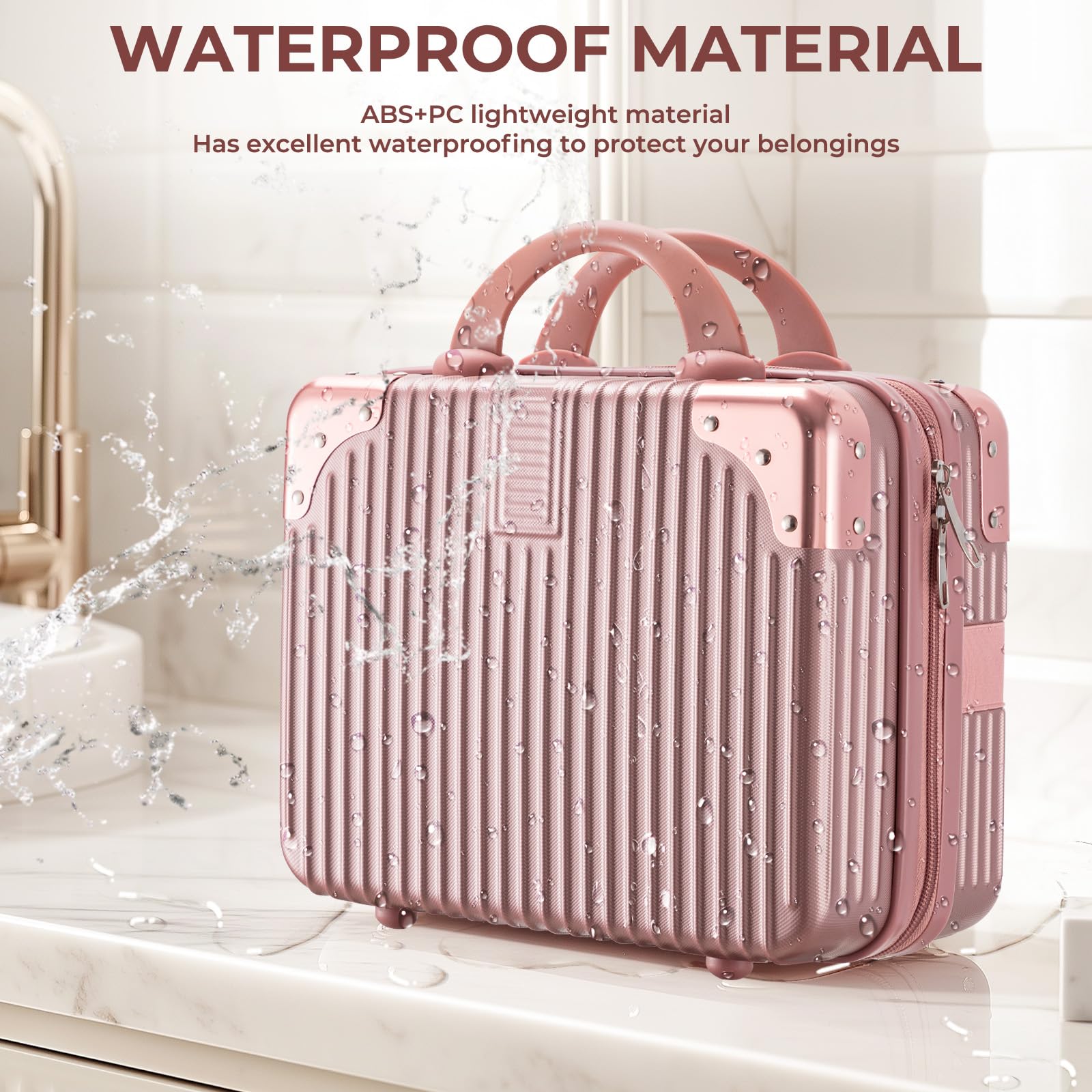 Noverlife rose gold travel case interior highlights mesh pocket and open section for tidy storage