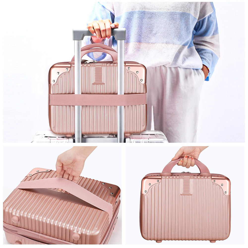 Noverlife rose gold travel case material close-up shows ABS/PC durability and waterproof surface