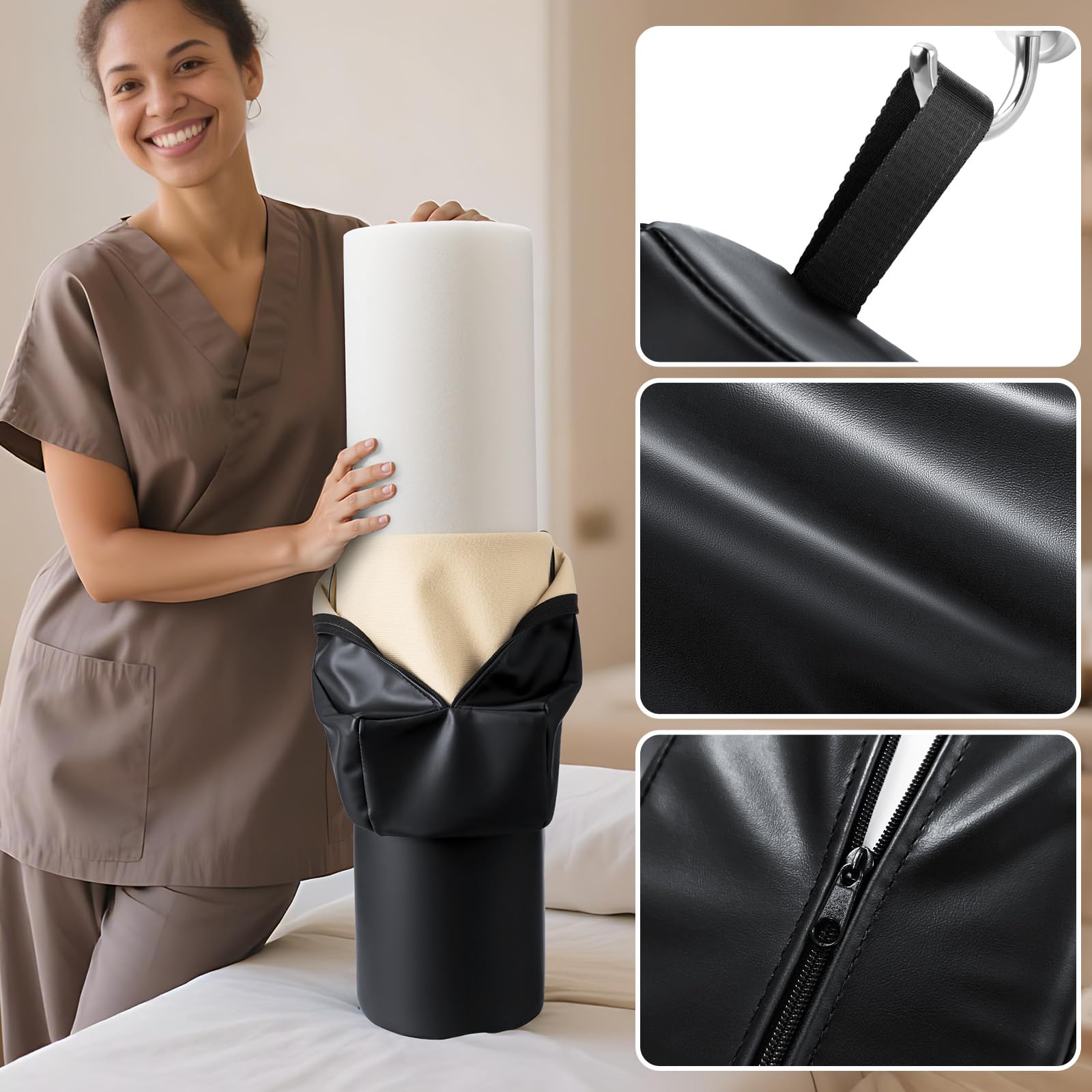 Noverlife strap-handle bolster enables easy repositioning and consistent client comfort.