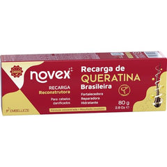 NOVEX Keratin Recharge leave-in application shown on damp hair for styling