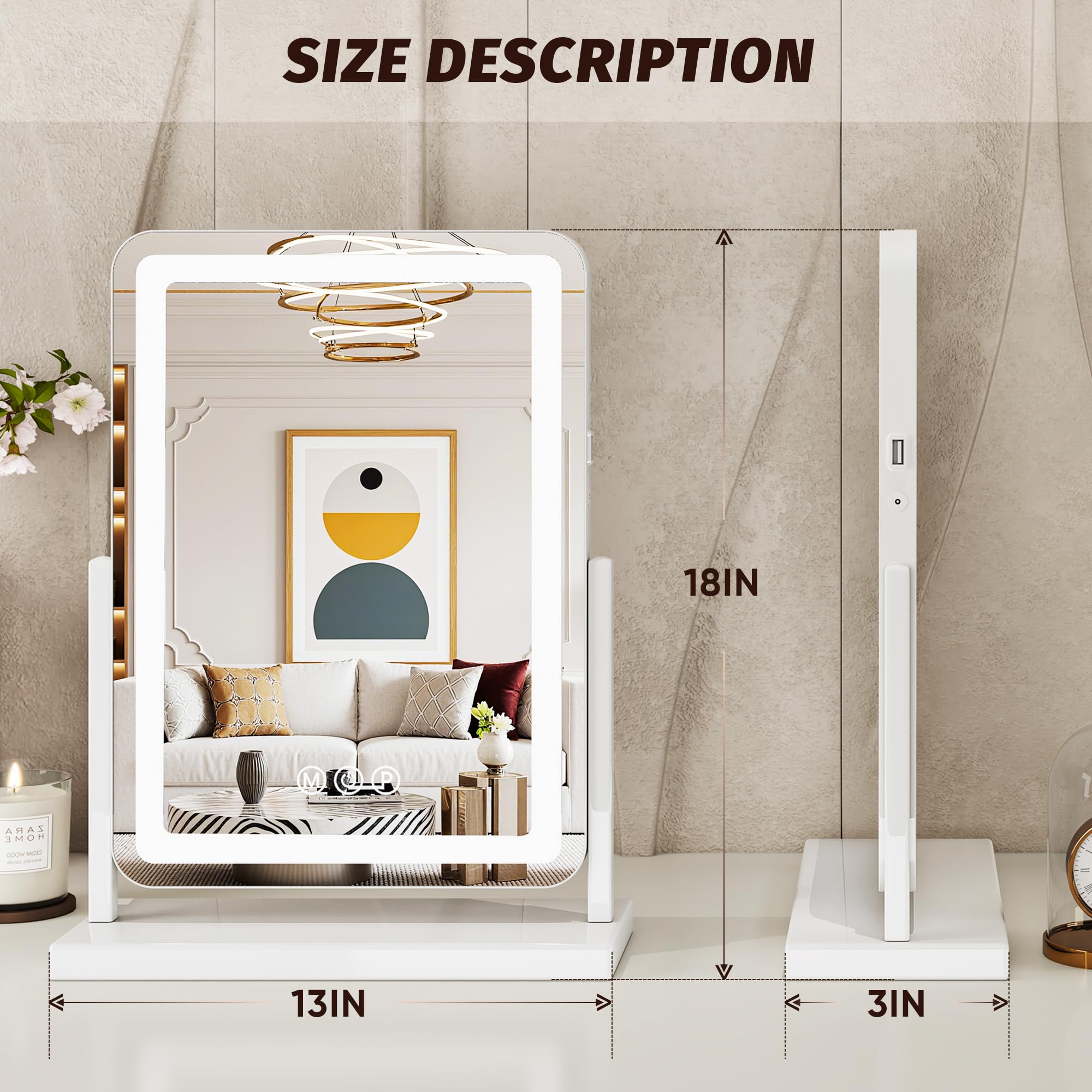 Novlux vanity mirror with three color modes for versatile makeup tones.
