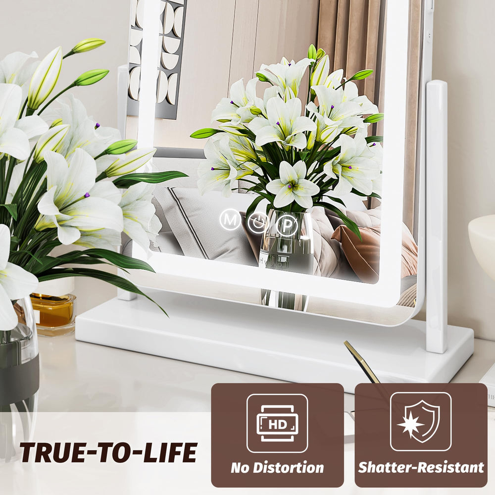 Novlux vanity mirror white finish complements modern bedroom decor.