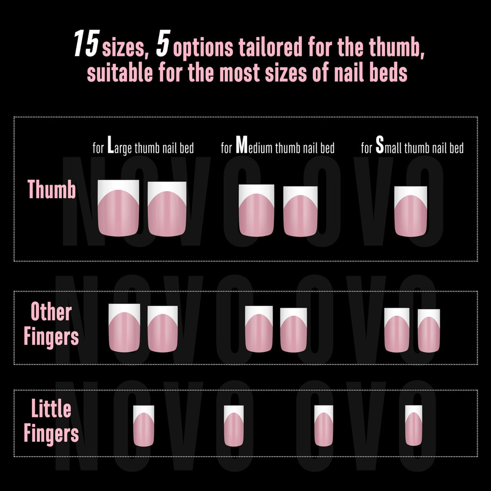NOVO OVO berry pink white tip nails display in 240-piece kit