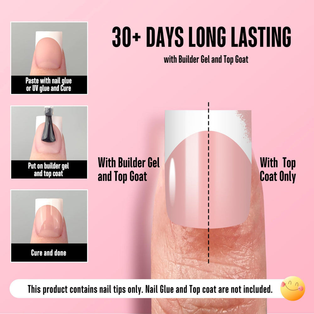 NOVO OVO builder gel-compatible tips work with gel, dip, or acrylic finishes