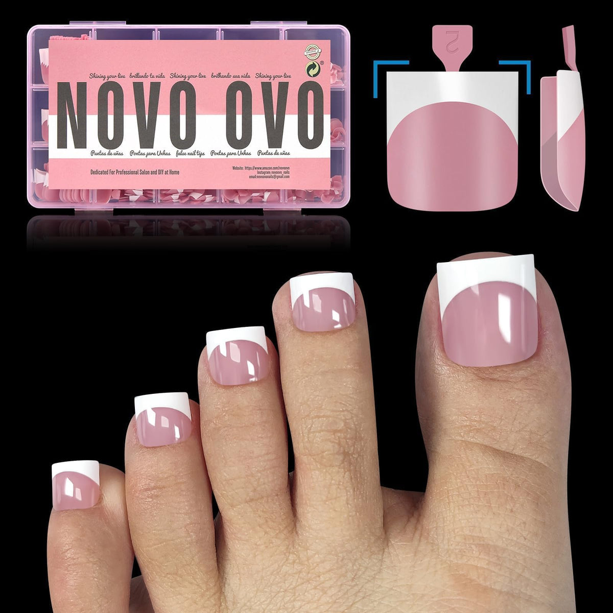 NOVO OVO French-tip toe nails berry pink full cover for salon-like pedi