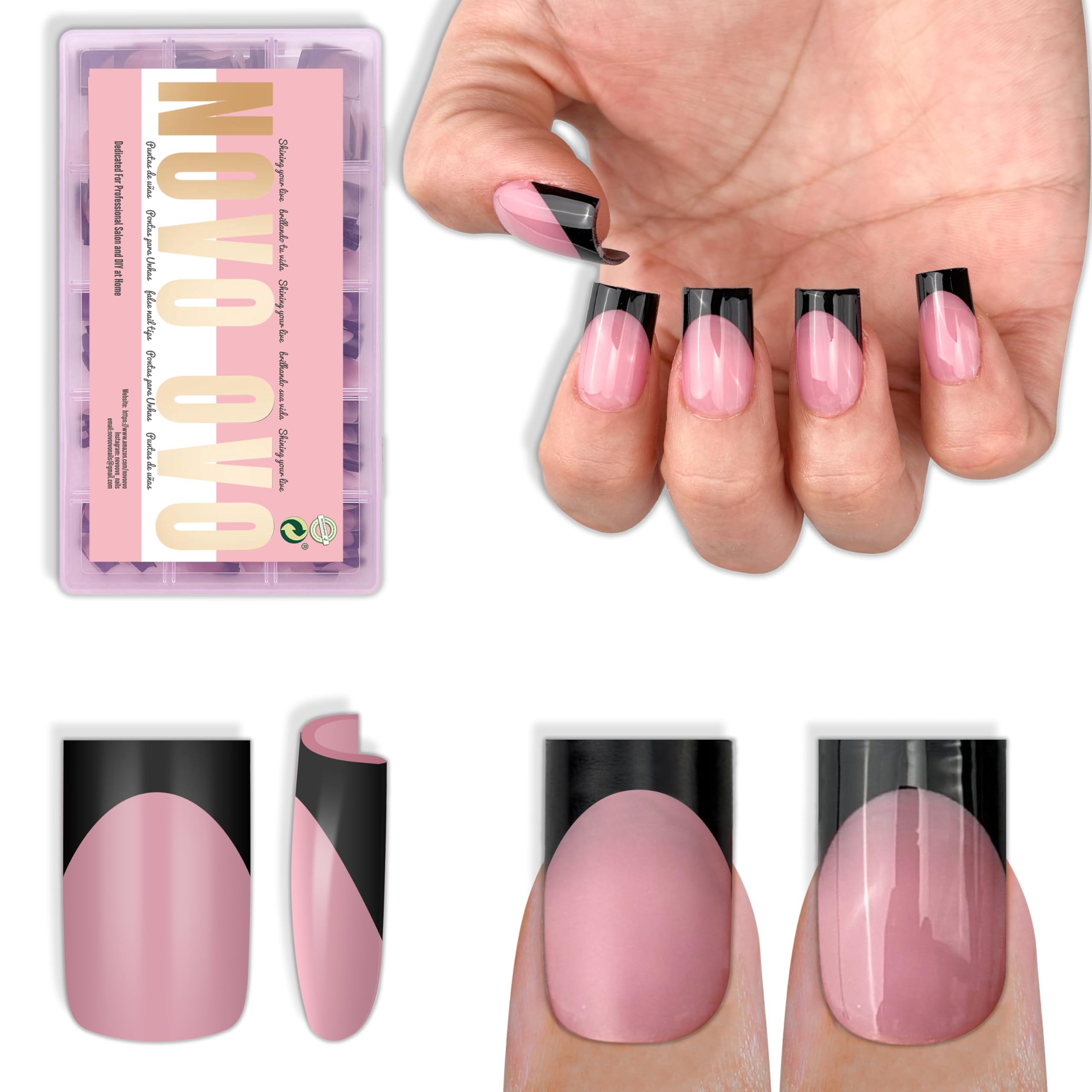 NOVO OVO short sharp square berry-pink nails for quick, salon-quality manicures at home
