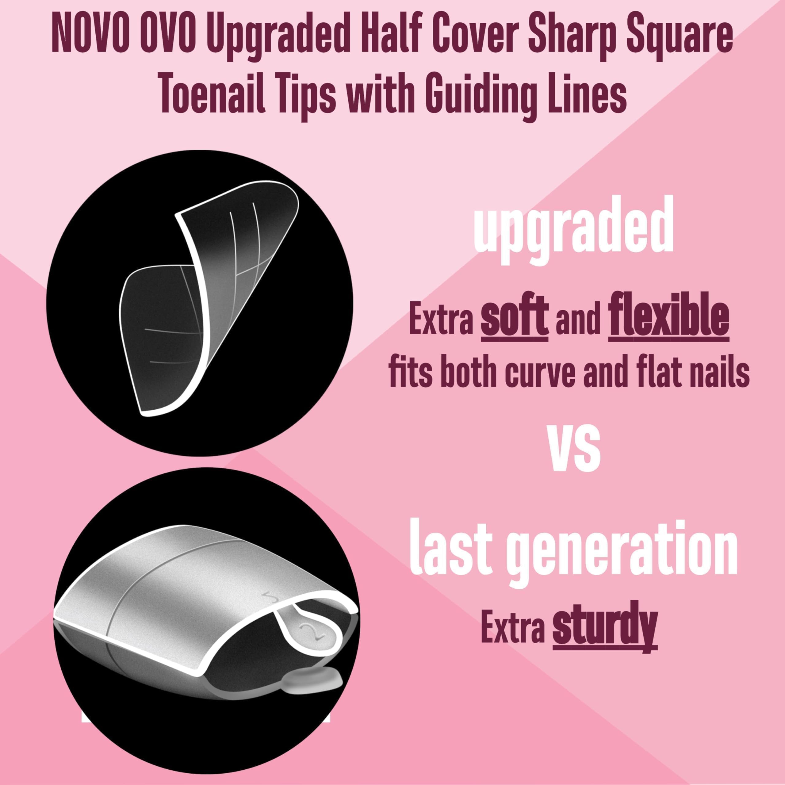 NOVO OVO soft gel toe nail tips guiding line closeup shows precise placement reference