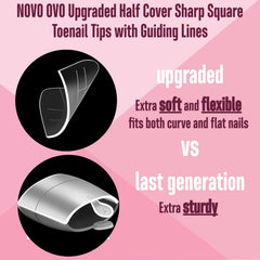 NOVO OVO soft gel toe nail tips guiding line closeup shows precise placement reference